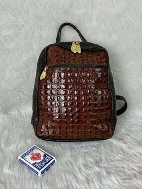 Vintage 90s Libaire Brown Croc Embossed Leather Backpack